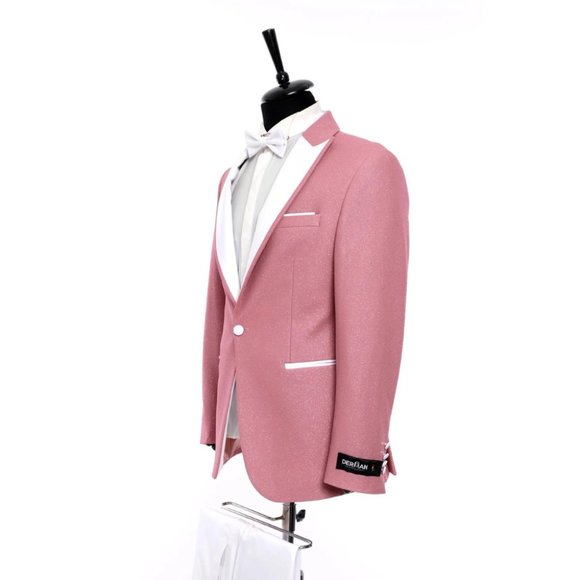 Derman Pink Pointed Collar Silvery Classic 2 Piece Tuxedo - Picture 4 of 5